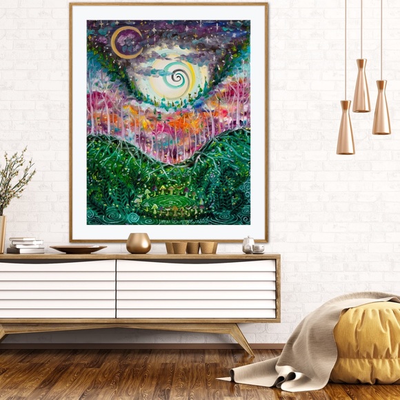 Fairy Ring Art Print Oil Painting fairytale fantasy mushrooms moon forest decor - Picture 6 of 7